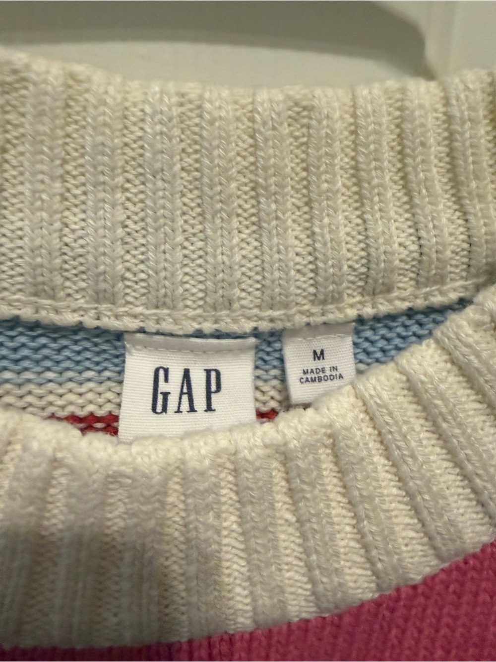 GAP Multicolor Striped Crewneck Sweater - Pink, Red & Navy - Picture 3 of 4